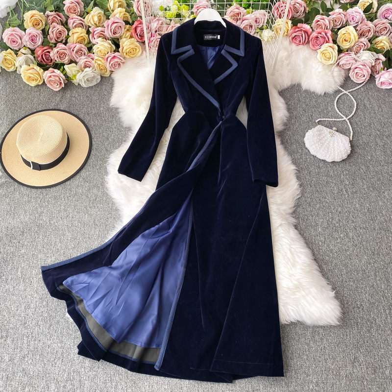 Velvet Blazer Women - Damska czarna aksamitna marynarka długa za