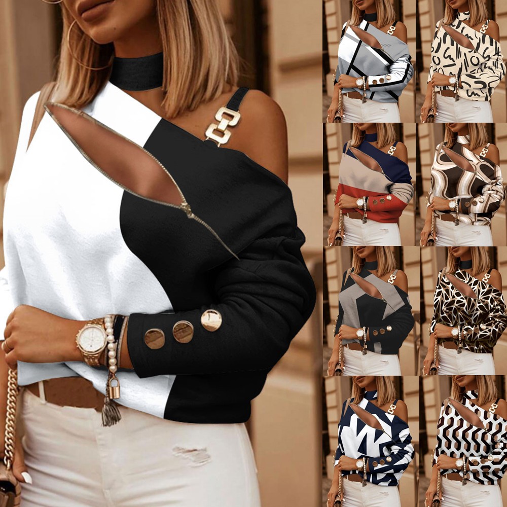 Women Fashion Styles - Damska bluzka z odkrytymi ramionami, z