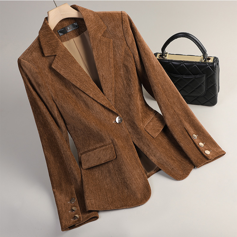Velvet Blazer Women - Żółta Złota Aksamitna Marynarka Damska Jesienno-Zimowa