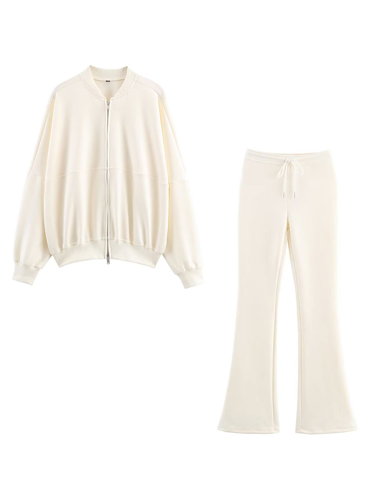 Women'S Fashion Bomber Jacket - Eleganckie damskie komplety: spodnie z rozszerzanymi