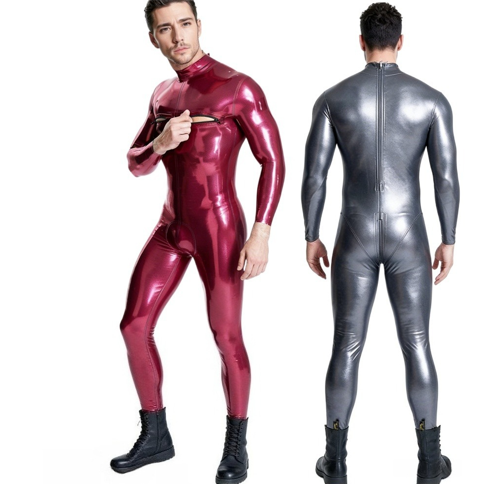 Turtleneck Bodysuit - Gumowy kombinezon lateksowy z golfem, podwójnym