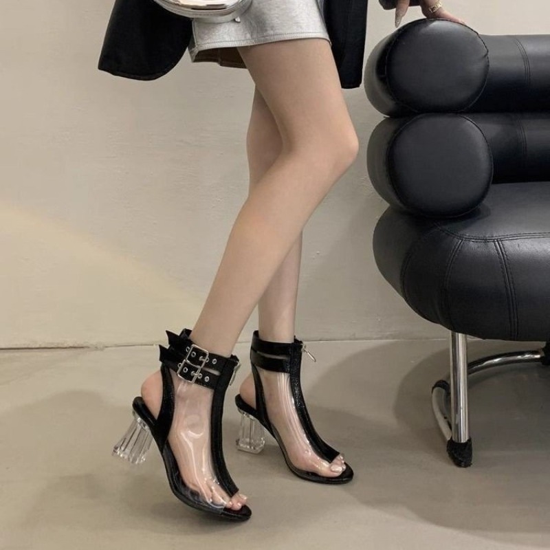 Fashion Women Belt - Kryształowe Sandały na Obcasie z Zamkiem