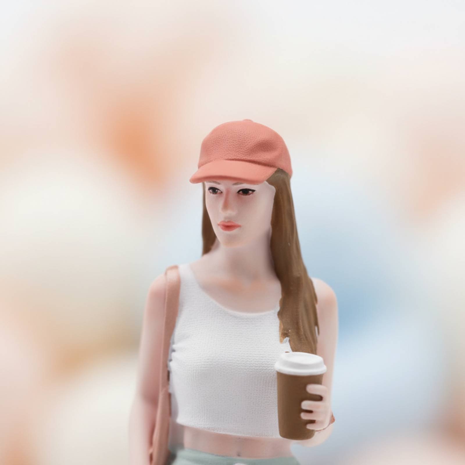 Women Fashion Pose - Figurka dziewczyny trzymającej kawę, kolorowa moda
