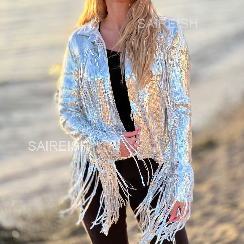Harajuku unisex cekinowa frędz – Women'S Fashion Bomber Jacket recenzja i cena