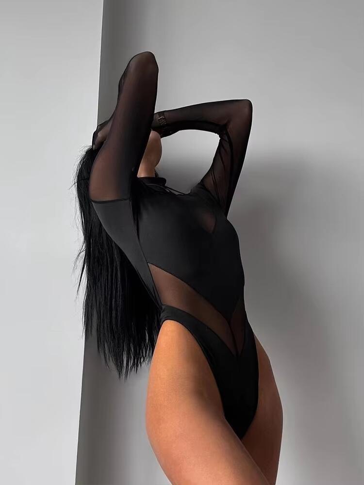 Siatkowe patchworkowe body dla – Turtleneck Bodysuit recenzja i cena
